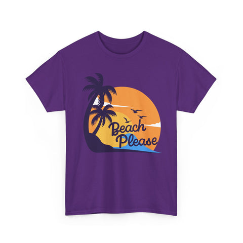 Beach Please Unisex Heavy Cotton Tee - Relaxed Summer Vibe, Perfect for Vacations, Beach Days, Casual Outfits, Gift for Beach Lovers
