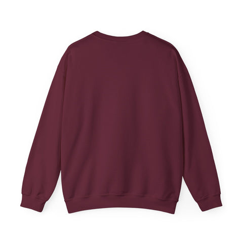 Back view of a maroon crewneck sweatshirt.