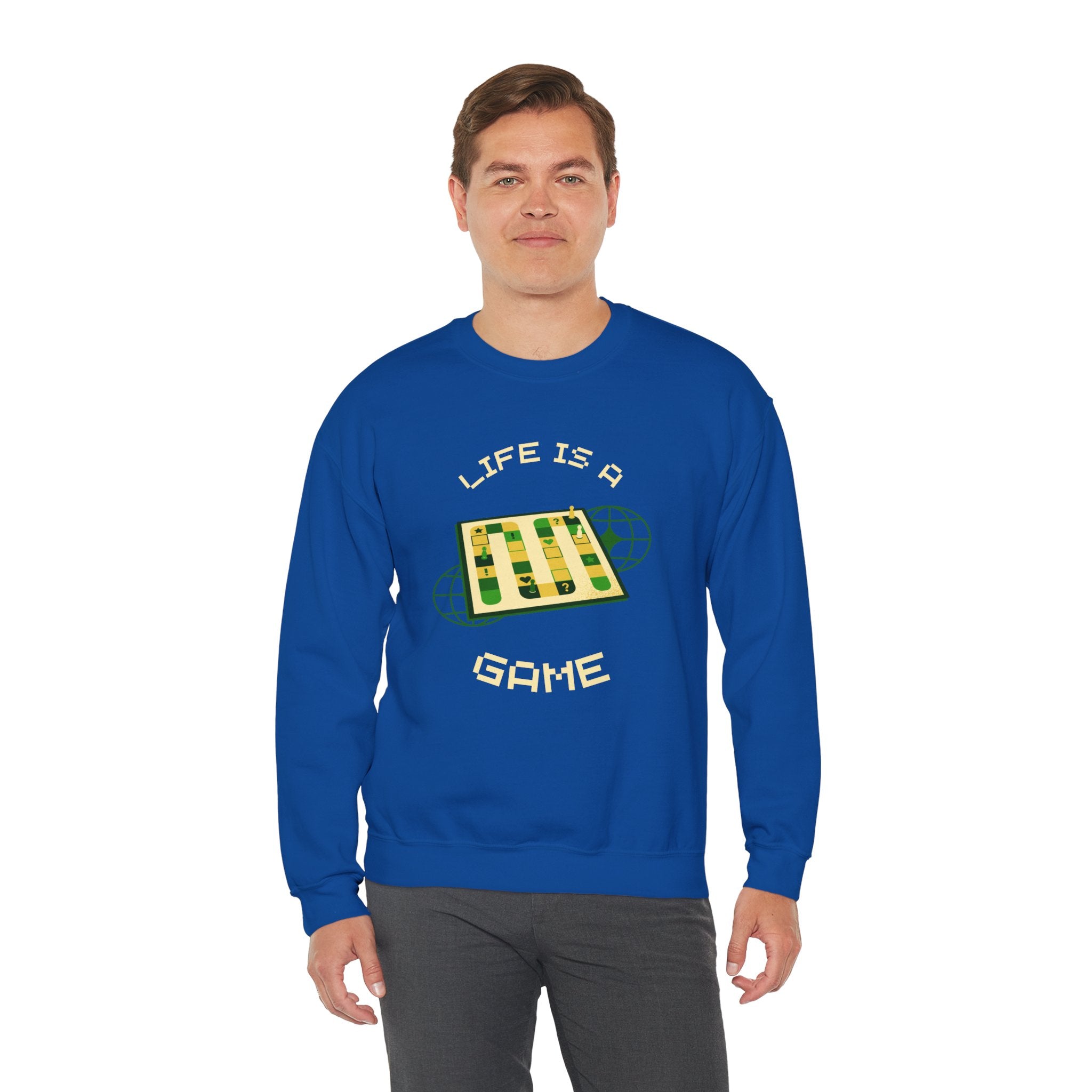 Game Board Life Is a Game Crewneck Sweatshirt, Casual Fun Gaming Sweatshirt