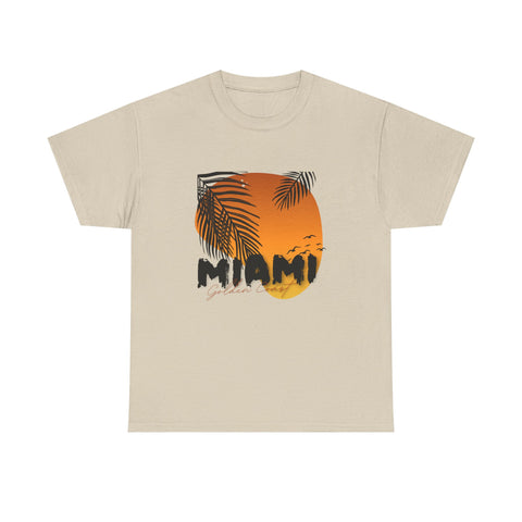 Miami Sunset Unisex Heavy Cotton Tee | Casual Summer T-Shirt, Relaxed Fit Shirt
