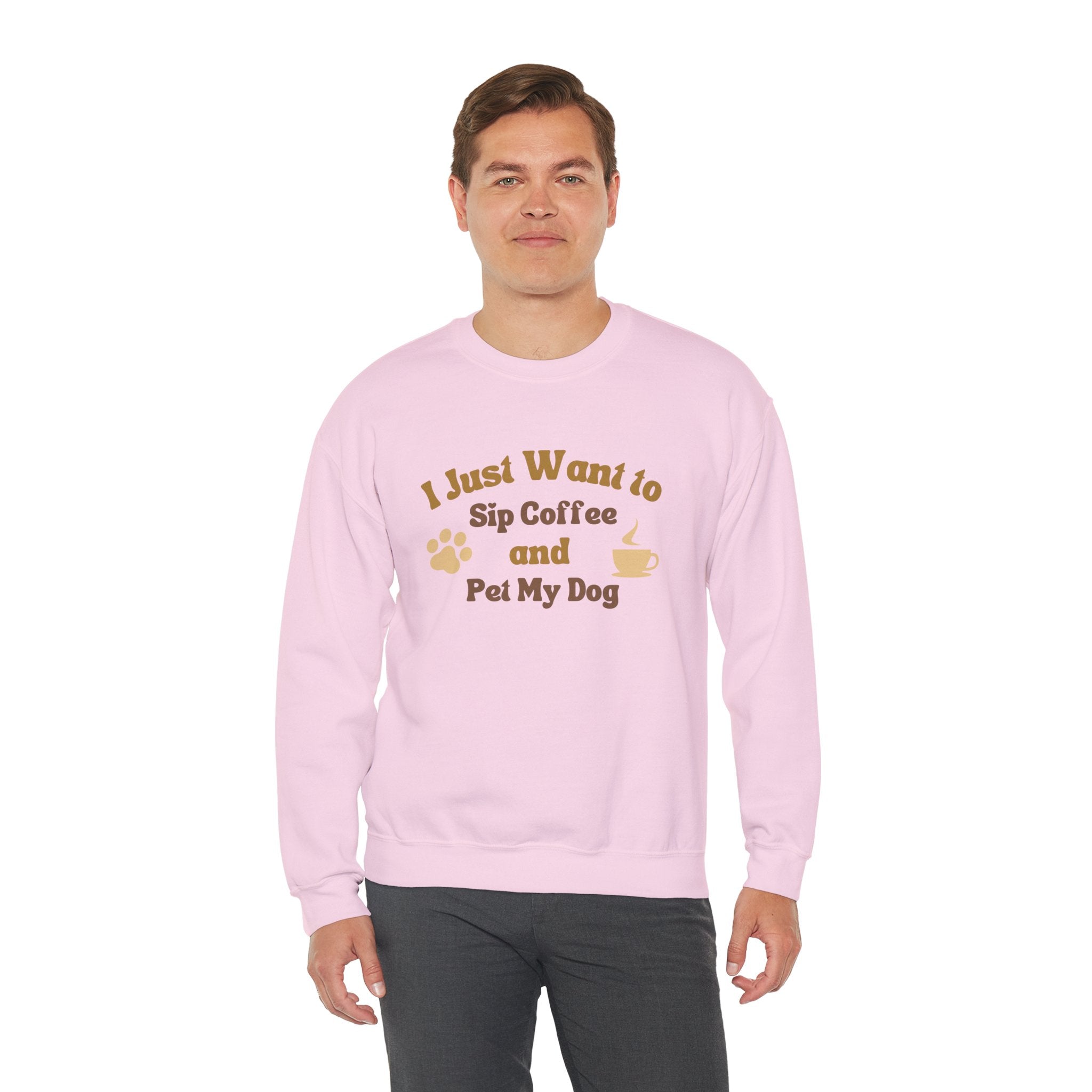 Cozy Dog Lover Crewneck Sweatshirt - I Just Want to Sip Coffee and Pet My Dog, Animal Lover Apparel, Gift for Dog Parents, Relaxed