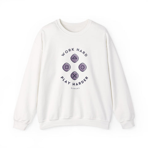 Work Hard Play Harder Crewneck Sweatshirt | Cozy Unisex Pullover | Motivational Gaming Gift | Casual Fashion