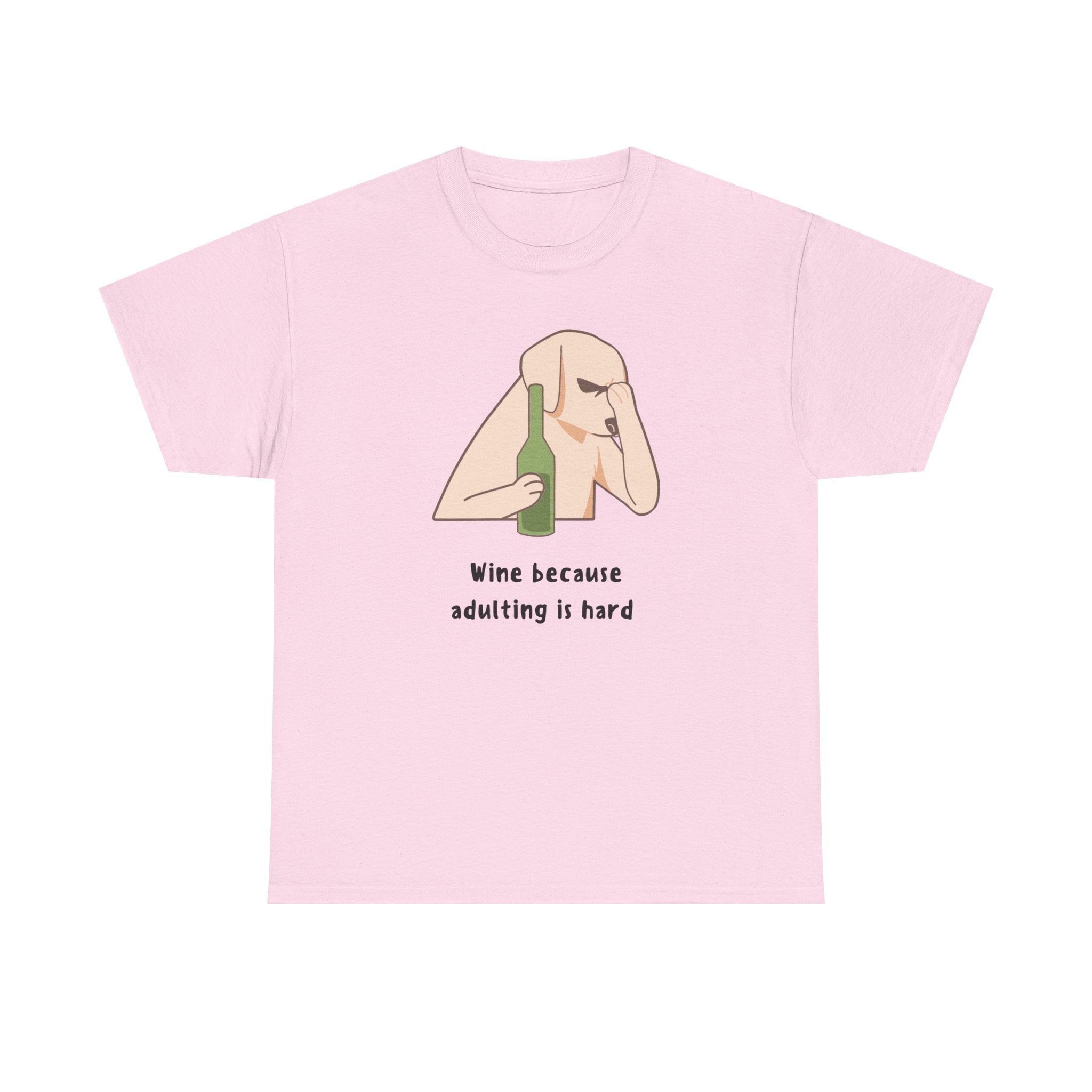 Funny Adulting Graphic Tee, Wine Lover Shirt, Humor Gift for Friends, Birthday, Relaxed Fit Unisex Cotton Top, Casual Wear