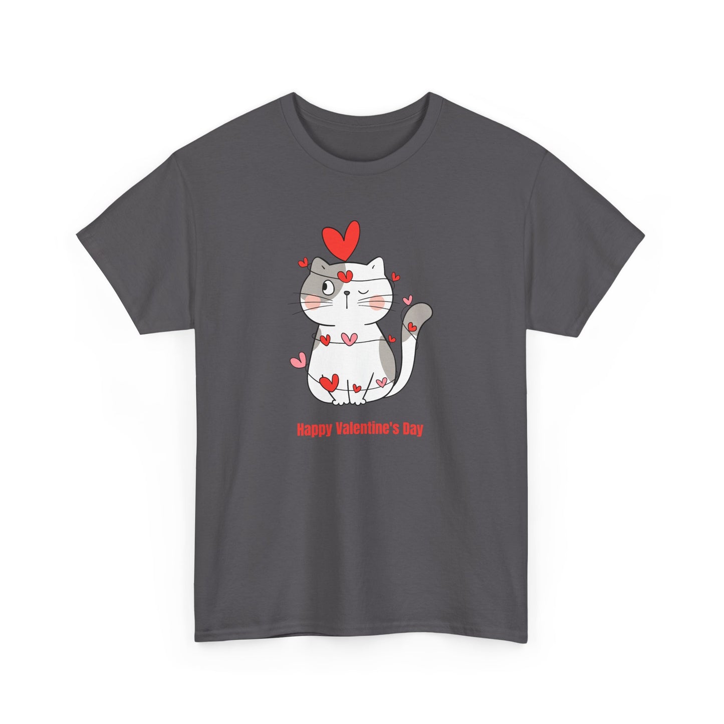 Valentine's Day Cat Tee Unisex Cotton T-Shirt for Pet Lovers Gifts for Her Cute Animal Graphic Shirt Valentine's Day