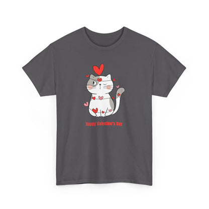 Valentine's Day Cat Tee Unisex Cotton T-Shirt for Pet Lovers Gifts for Her Cute Animal Graphic Shirt Valentine's Day