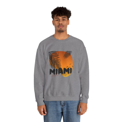 Miami Sunset Crewneck Sweatshirt, Beach Vibes Apparel, Unisex Casual Wear, Summer Fashion