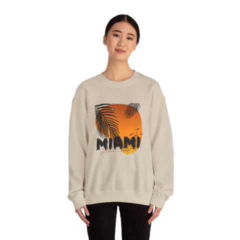 Miami Sunset Crewneck Sweatshirt, Beach Vibes Apparel, Unisex Casual Wear, Summer Fashion