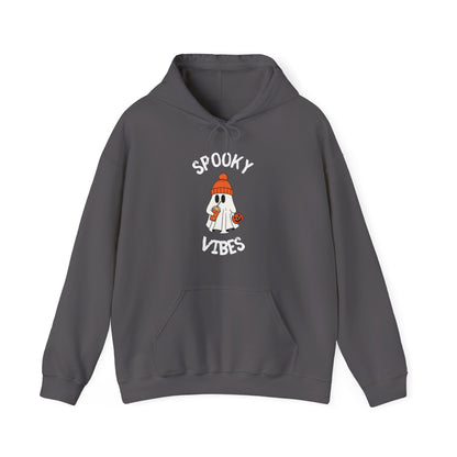 Spooky Vibes Unisex Heavy Blend™ Hooded Sweatshirt, Halloween Hoodie, Cozy Fall Sweatshirt, Ghost Graphic Pullover, Casual Autumn Wear,