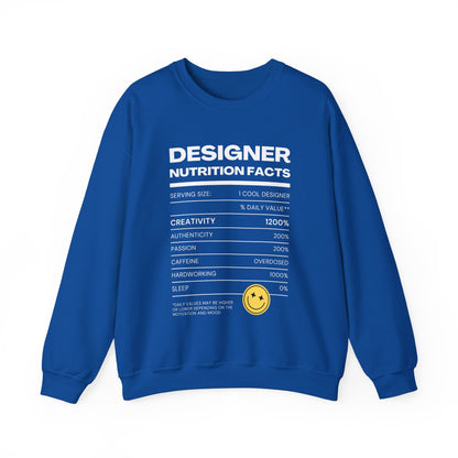 Designer Nutrition Facts Sweatshirt, Funny Graphic Crewneck, Gift for Creatives, Unique Unisex Apparel, Cozy Layering Top