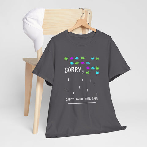 Retro Gamer Unisex Heavy Cotton Tee, Sorry Can't Pause This Game Shirt, Casual Wear T-Shirt, Fun Gaming Tee