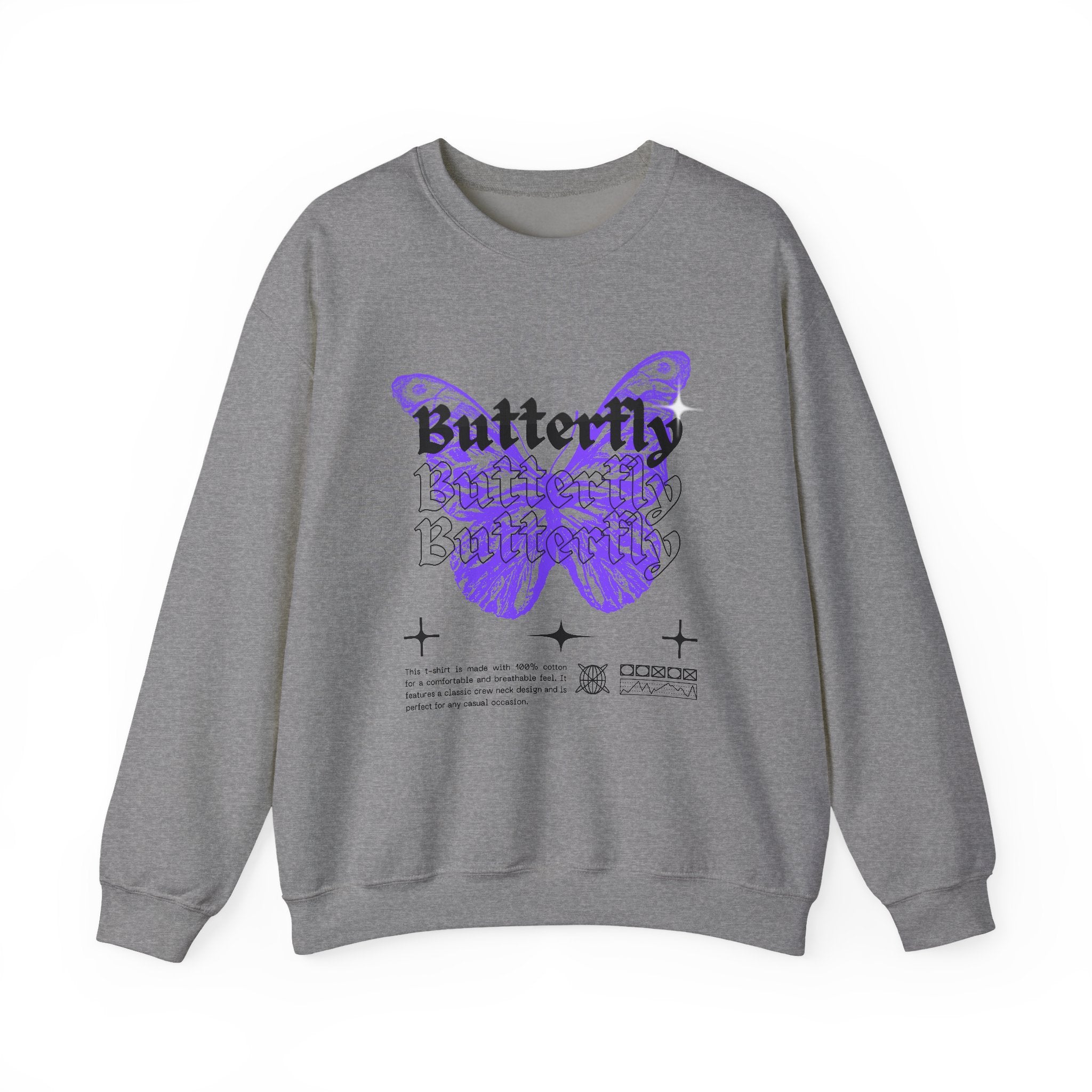 Butterfly Graphic Crewneck Sweatshirt, Unisex Sweatshirt, Cozy,Streetwear Fashion, Spring Wardrobe Essential, Butterfly Lover's Gift