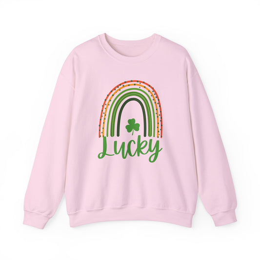 Lucky St Patrick's Day Crewneck Sweatshirt, Unisex Sweatshirt, Rainbow Sweatshirt, Green & White Sweatshirt, Holiday Gift