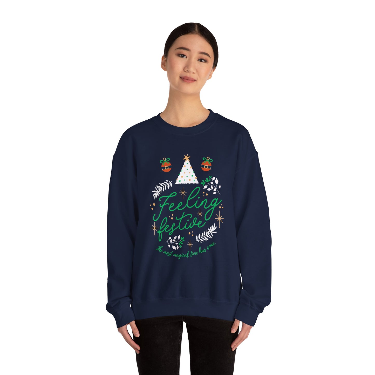 Feeling Festive Sweatshirt, Cozy Winter Apparel, Holiday Gift, Unisex Crewneck, Christmas Sweatshirt, Family Gathering Outfit