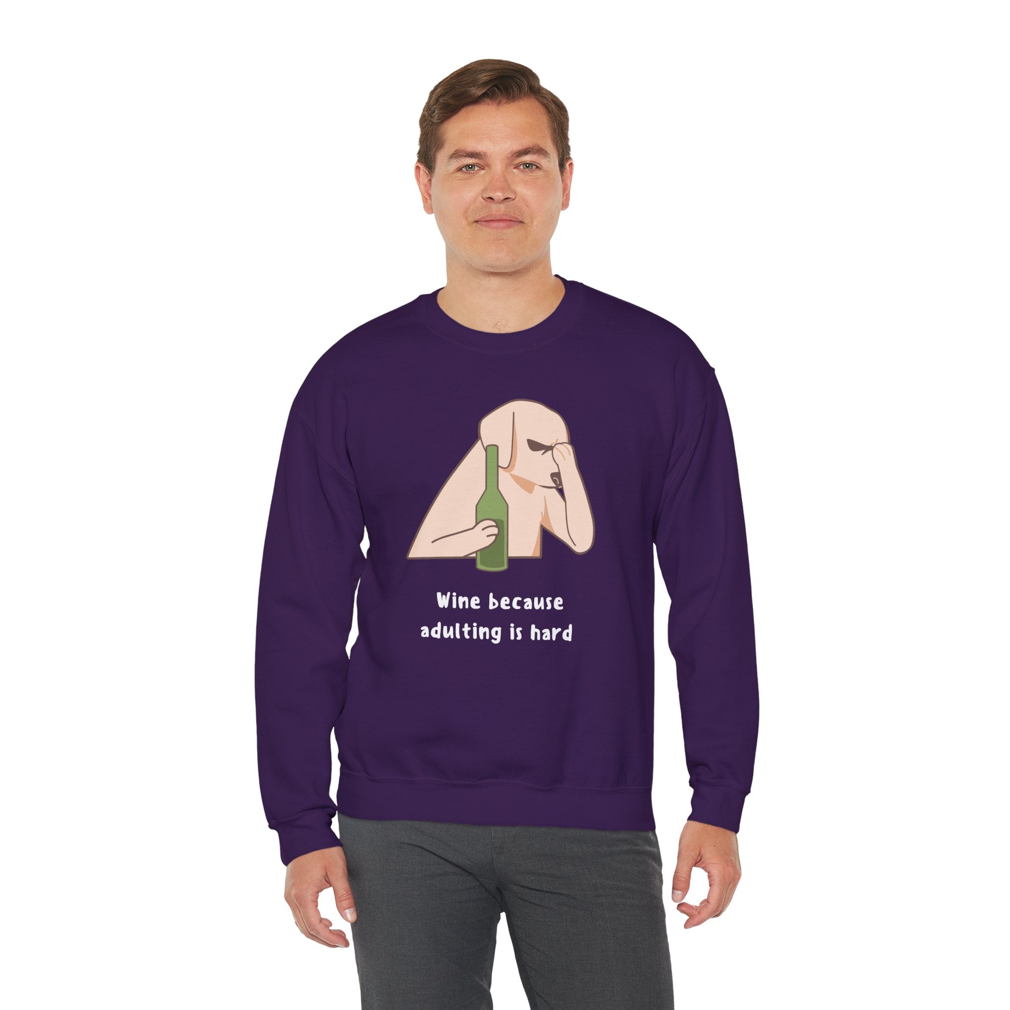 Funny Dog Sweatshirt - "Wine because adulting is hard" - Gift for Dog Lovers, Humorous Apparel, Cozy Unisex Sweatshirt