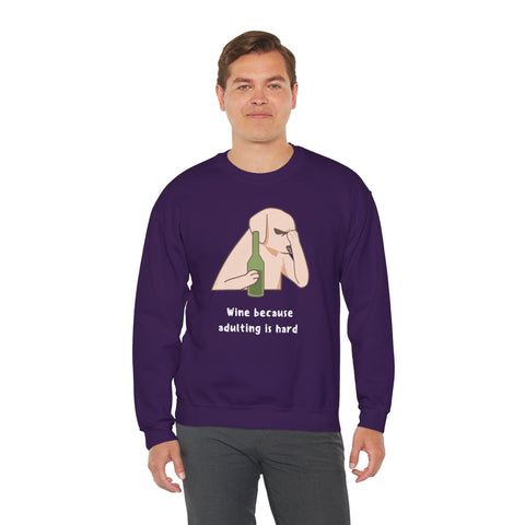 Funny Dog Sweatshirt - "Wine because adulting is hard" - Gift for Dog Lovers, Humorous Apparel, Cozy Unisex Sweatshirt