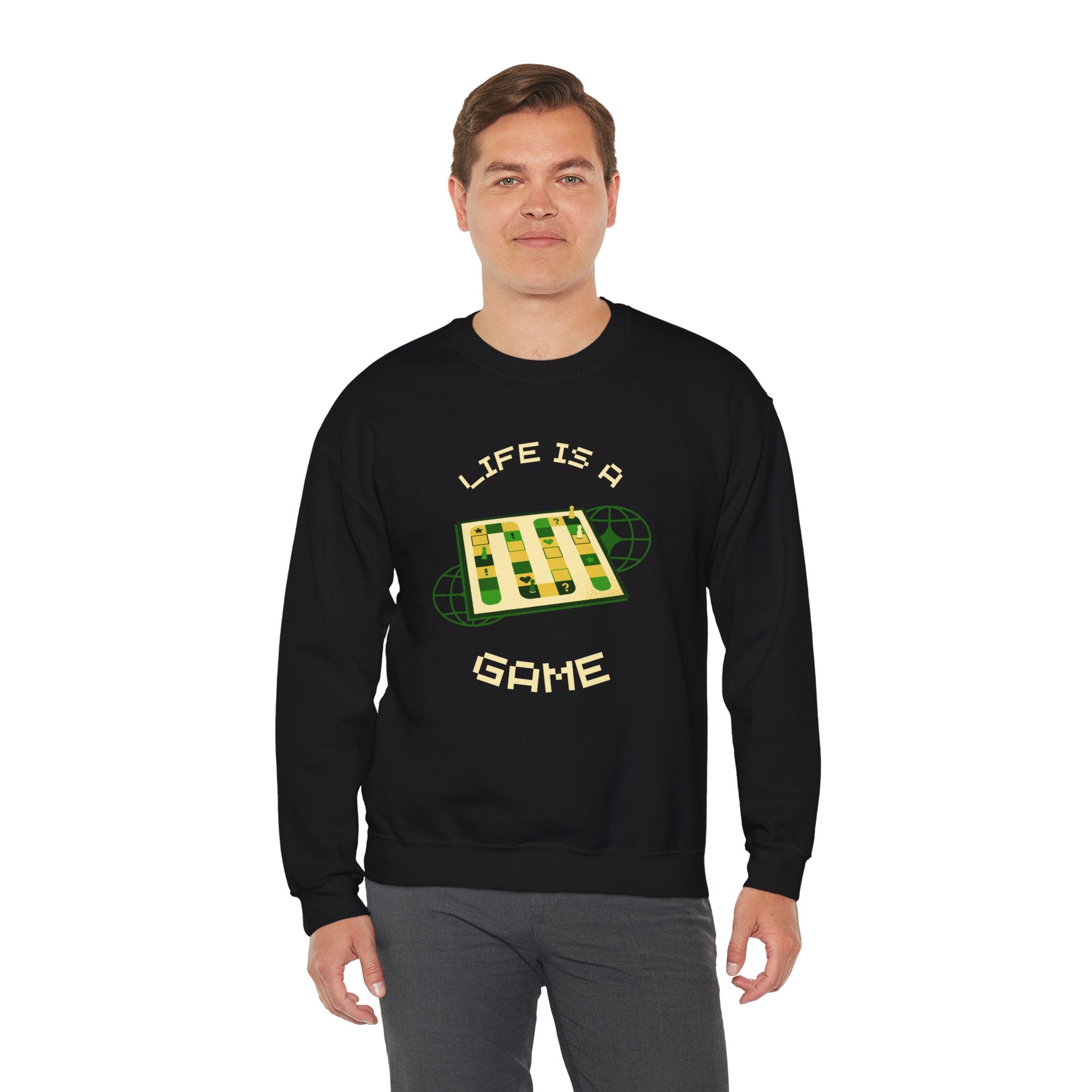 Game Board Life Is a Game Crewneck Sweatshirt, Casual Fun Gaming Sweatshirt