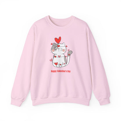 Cute Cat Valentine's Day Crewneck Sweatshirt, Cozy Unisex Sweatshirt, Cat Lover Gift, Valentine's Day Apparel, Everyday Comfort Wear