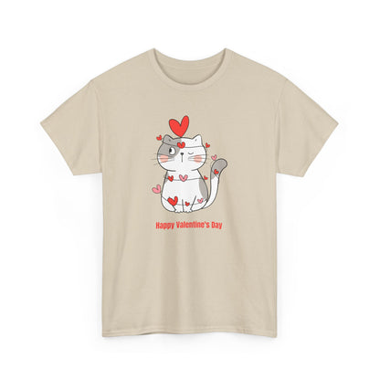 Valentine's Day Cat Tee Unisex Cotton T-Shirt for Pet Lovers Gifts for Her Cute Animal Graphic Shirt Valentine's Day