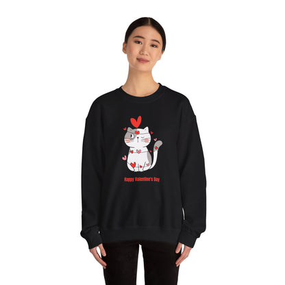 Cute Cat Valentine's Day Crewneck Sweatshirt, Cozy Unisex Sweatshirt, Cat Lover Gift, Valentine's Day Apparel, Everyday Comfort Wear