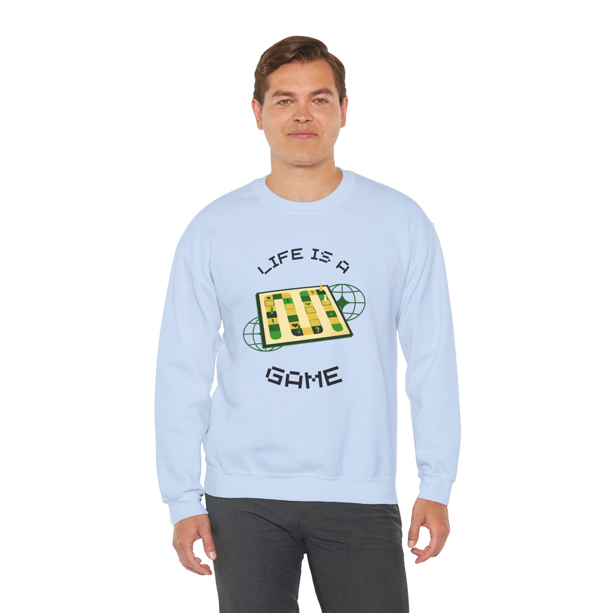 Game Board Life Is a Game Crewneck Sweatshirt, Casual Fun Gaming Sweatshirt