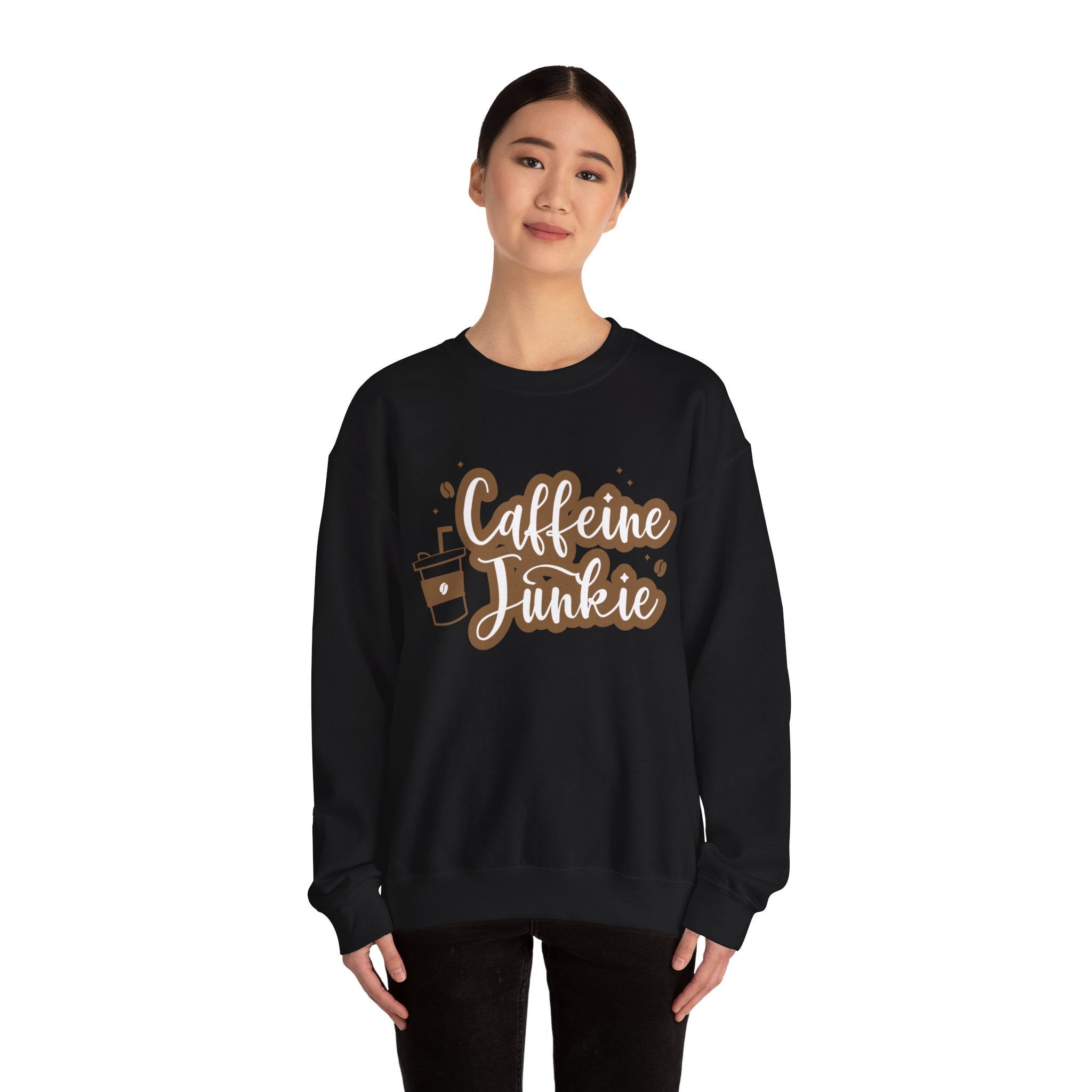Caffeine Junkie Crewneck Sweatshirt | Cozy Gift for Coffee Lovers, Perfect for Fall, Everyday Wear, Casual Style, Gift for Her