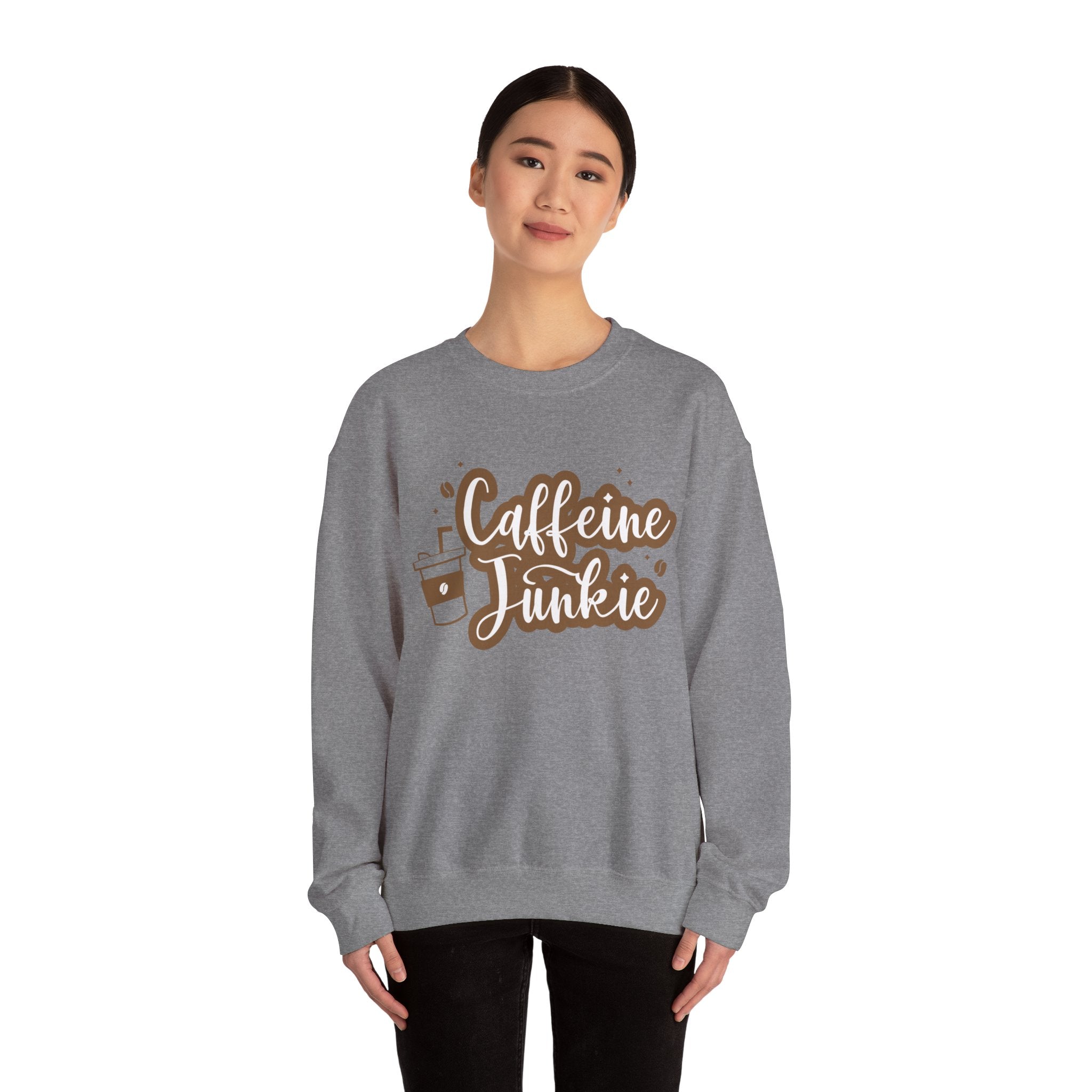 Caffeine Junkie Crewneck Sweatshirt | Cozy Gift for Coffee Lovers, Perfect for Fall, Everyday Wear, Casual Style, Gift for Her