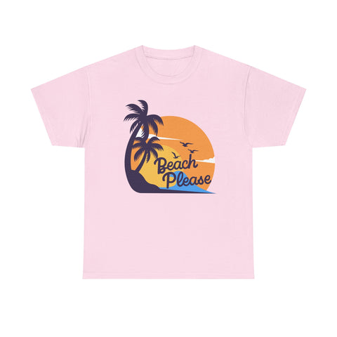 Beach Please Unisex Heavy Cotton Tee - Relaxed Summer Vibe, Perfect for Vacations, Beach Days, Casual Outfits, Gift for Beach Lovers