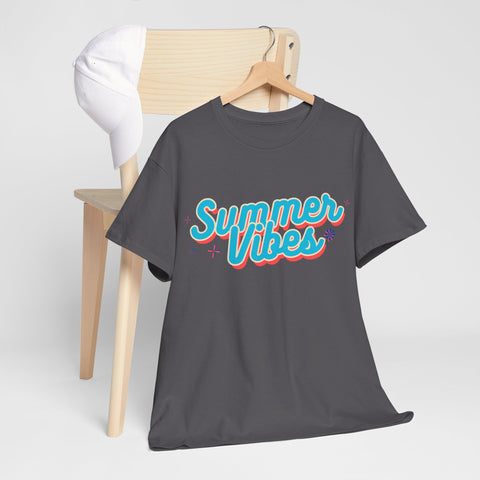 Summer Vibes Unisex Heavy Cotton Tee, Casual Summer Shirt, Beachwear, Gift for Friends, Vacation Essential, Fun Tee