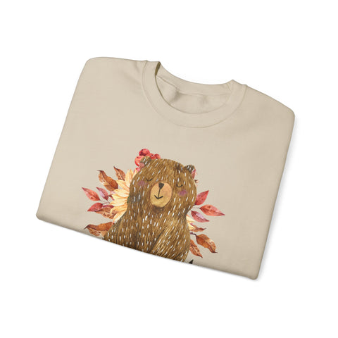 Cozy Bear Sweatshirt for Autumn, Unisex Crewneck with Fall Vibes, Ideal for Thanksgiving, Casual Wear