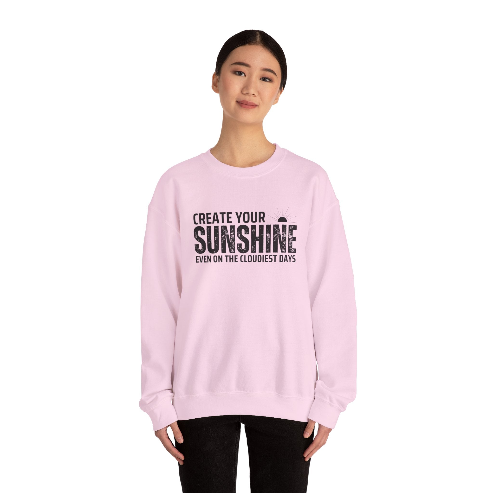 Inspirational Crewneck Sweatshirt - 'Create Your Sunshine' | Cozy Gift for Friends, Meaningful Quote Apparel, Motivational Fashion, Everyday