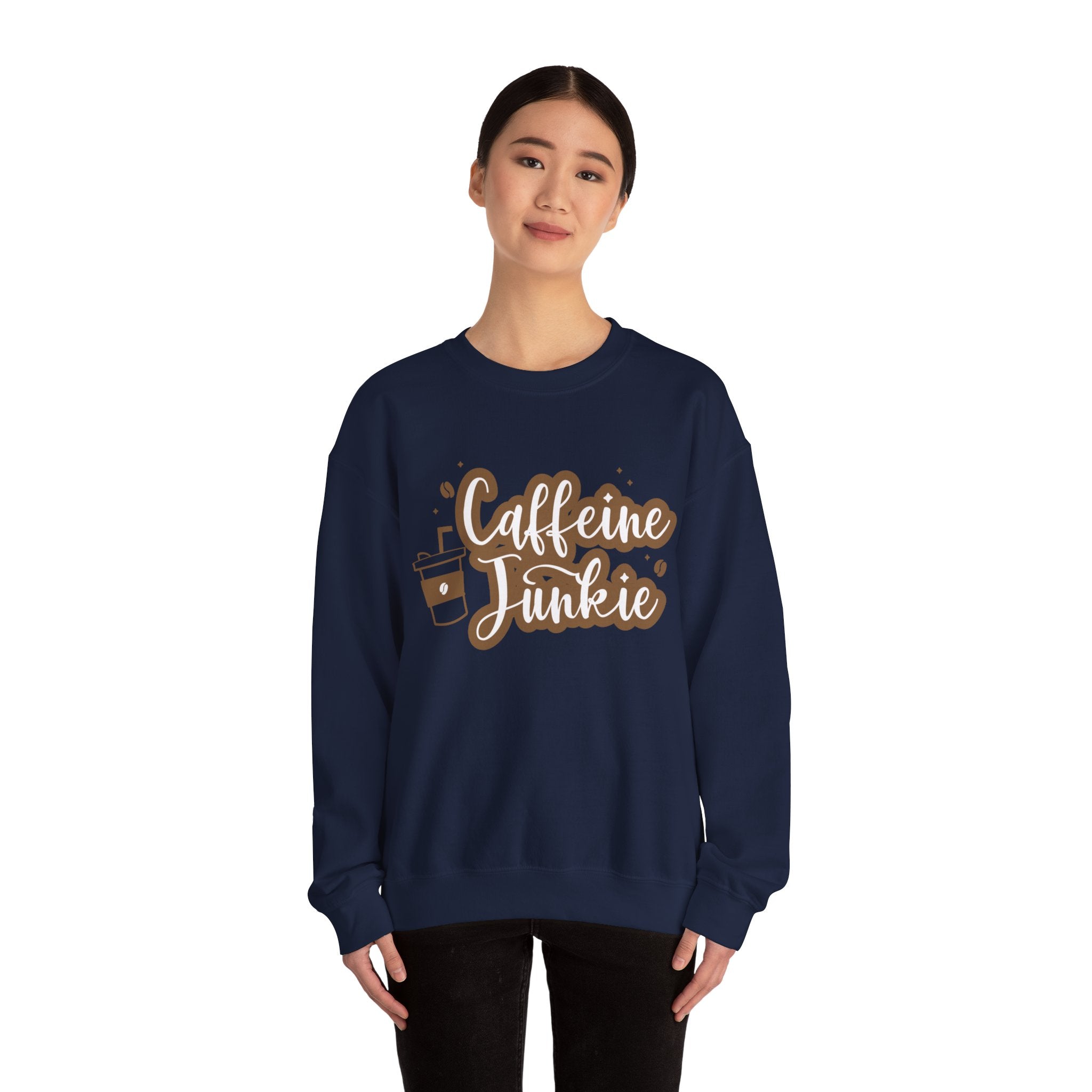 Caffeine Junkie Crewneck Sweatshirt | Cozy Gift for Coffee Lovers, Perfect for Fall, Everyday Wear, Casual Style, Gift for Her