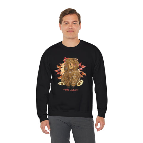 Cozy Bear Sweatshirt for Autumn, Unisex Crewneck with Fall Vibes, Ideal for Thanksgiving, Casual Wear