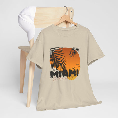 Miami Sunset Unisex Heavy Cotton Tee | Casual Summer T-Shirt, Relaxed Fit Shirt