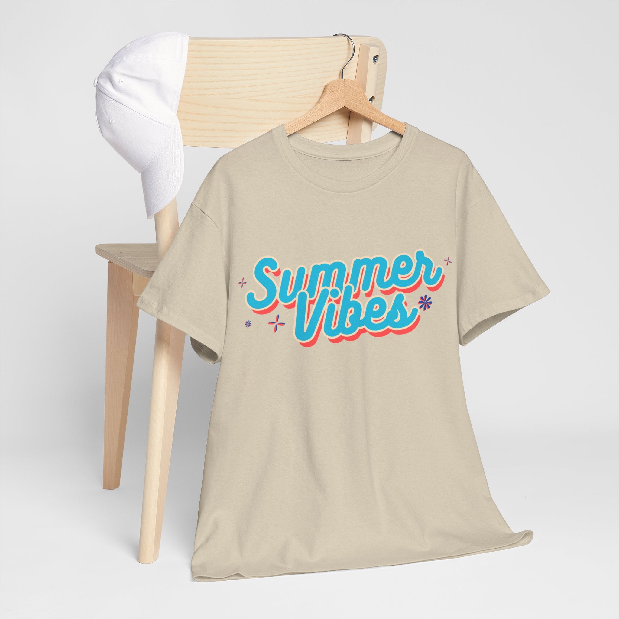 Summer Vibes Unisex Heavy Cotton Tee, Casual Summer Shirt, Beachwear, Gift for Friends, Vacation Essential, Fun Tee