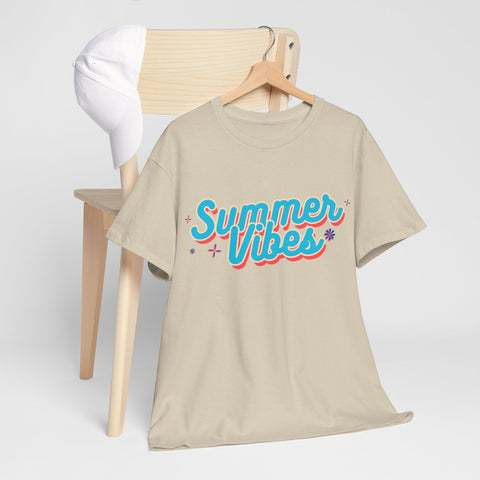 Summer Vibes Unisex Heavy Cotton Tee, Casual Summer Shirt, Beachwear, Gift for Friends, Vacation Essential, Fun Tee