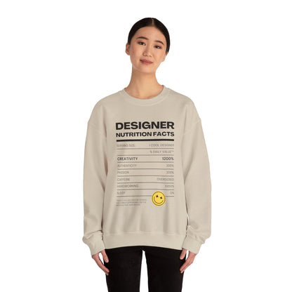 Designer Nutrition Facts Sweatshirt, Funny Graphic Crewneck, Gift for Creatives, Unique Unisex Apparel, Cozy Layering Top