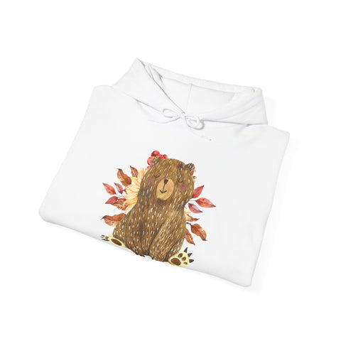 Autumn Bear Hoodie, Cozy Fall Sweatshirt, Cute Bear Pullover, Warm Unisex Hooded Sweatshirt