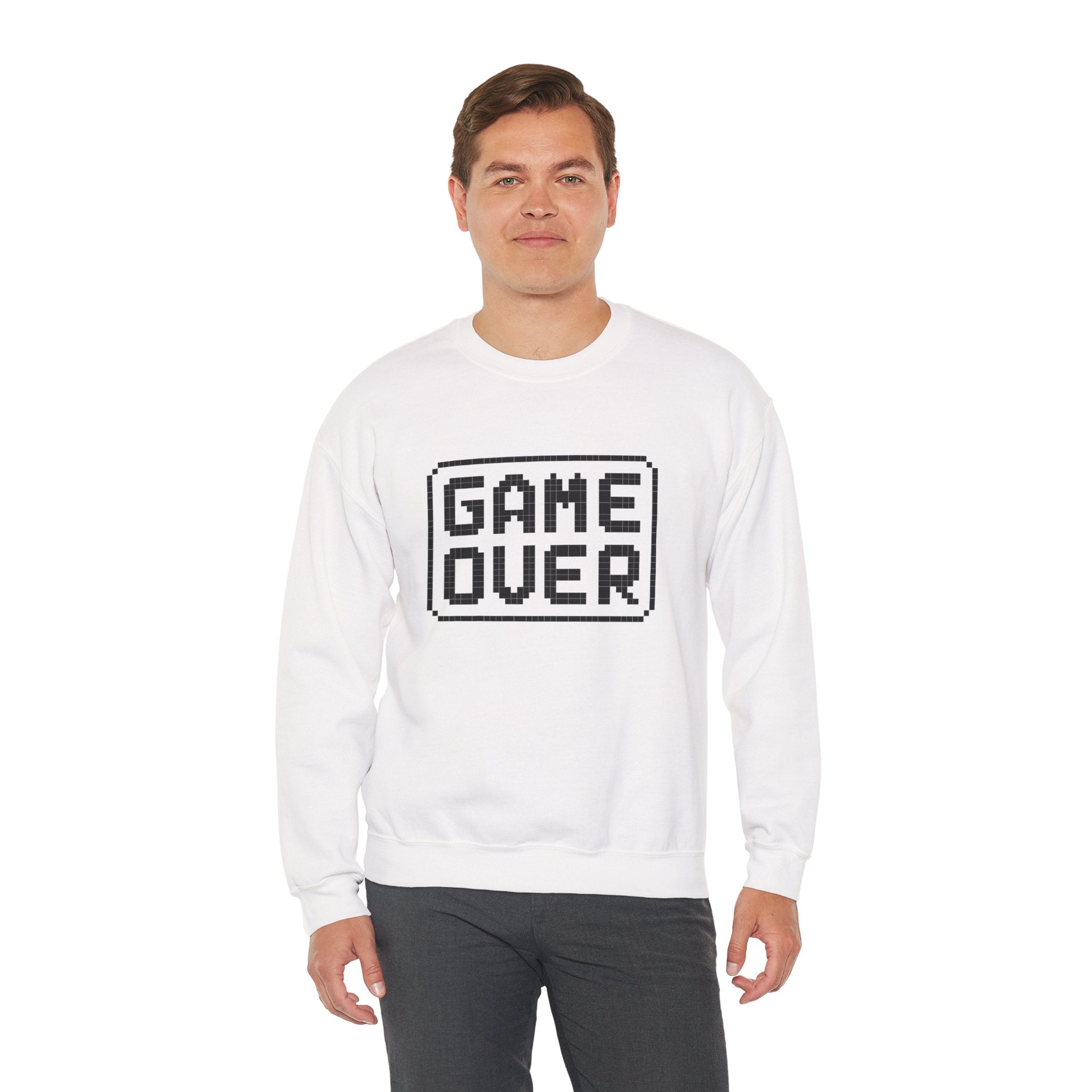 Pixel Art Game Over Sweatshirt, Retro Gaming Sweater, Cozy Unisex Pullover, Perfect Gift for Gamers, Versatile Casual Wear