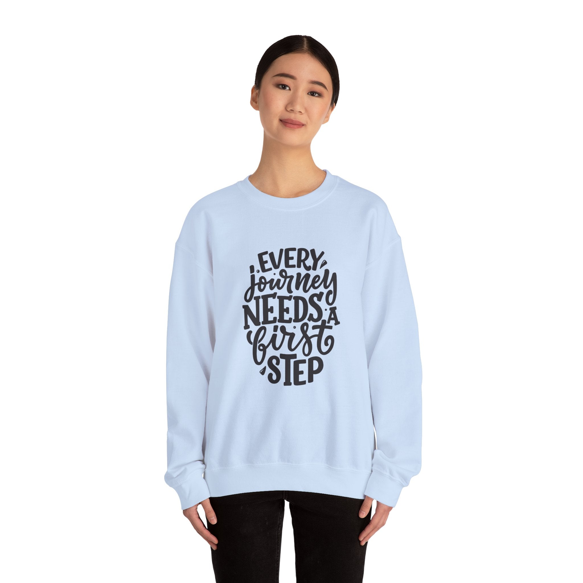 Inspirational Crewneck Sweatshirt, Motivational Quotes Gift, Cozy Jumper, Unisex Sweater, Every Journey Needs a First Step