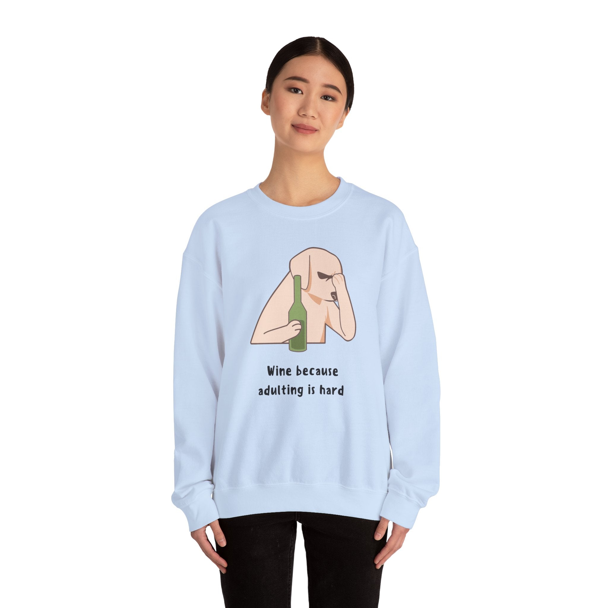 Funny Dog Sweatshirt - "Wine because adulting is hard" - Gift for Dog Lovers, Humorous Apparel, Cozy Unisex Sweatshirt