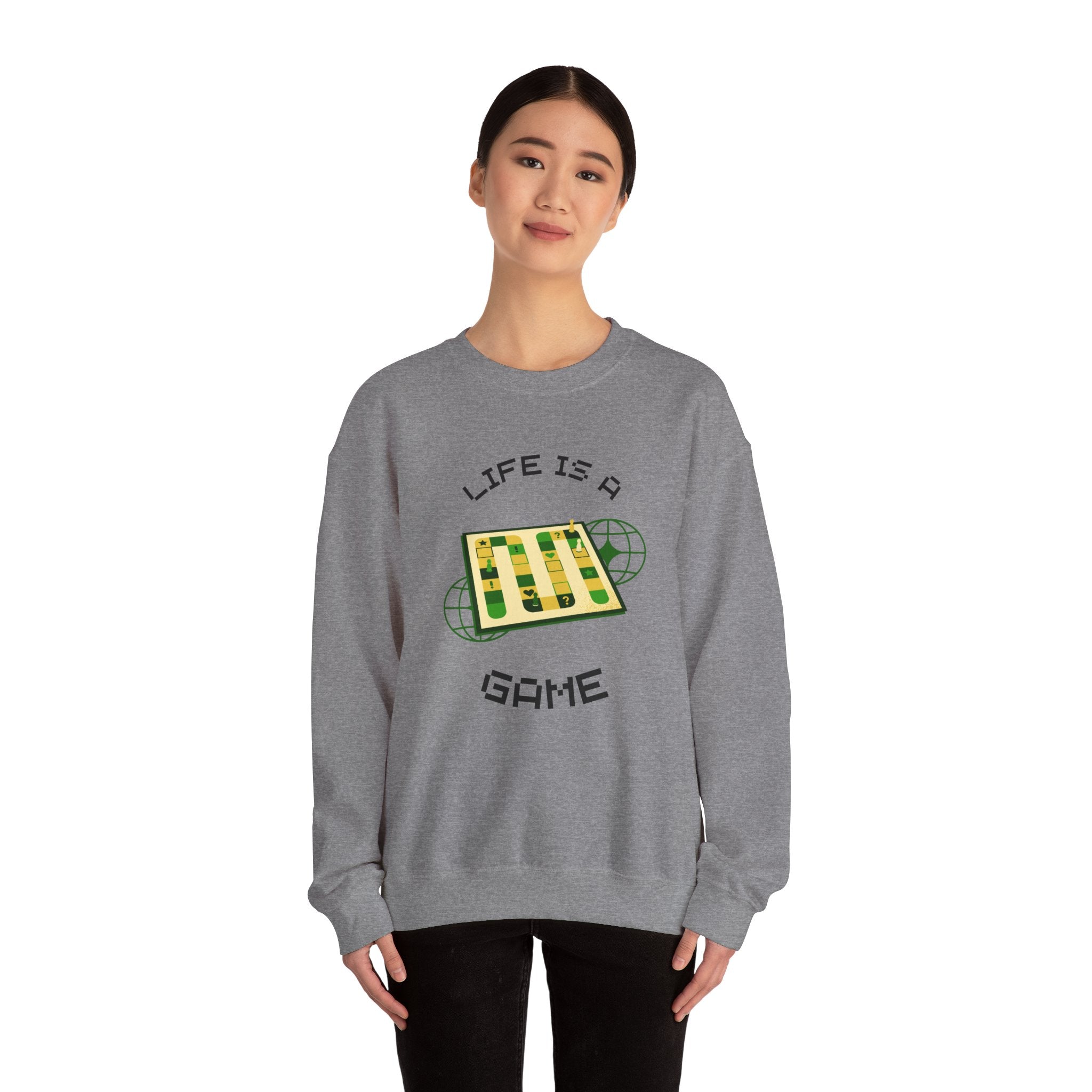 Game Board Life Is a Game Crewneck Sweatshirt, Casual Fun Gaming Sweatshirt
