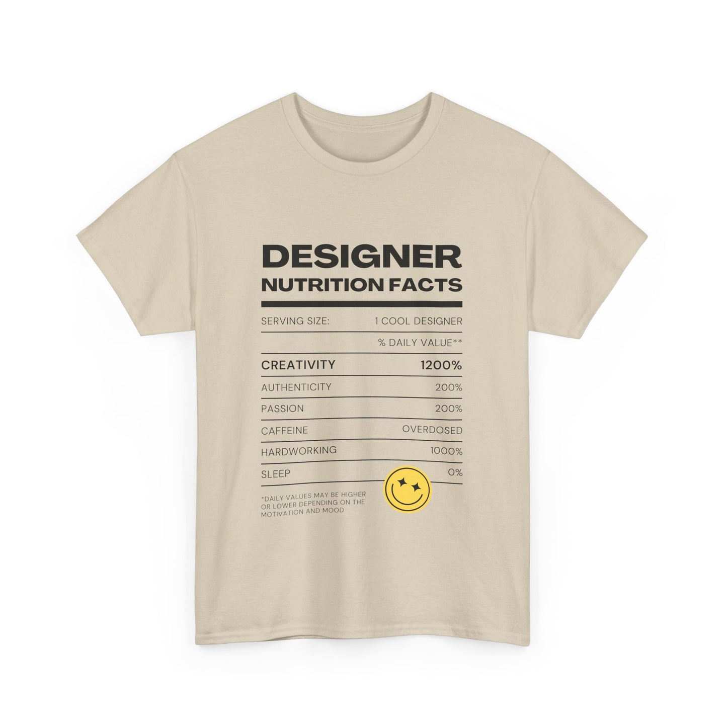 Designer Nutrition Facts Tee | Funny Graphic Unisex T-Shirt, Cool Designer Gift, Creative Apparel, Humorous Tee, Gifts for Designers