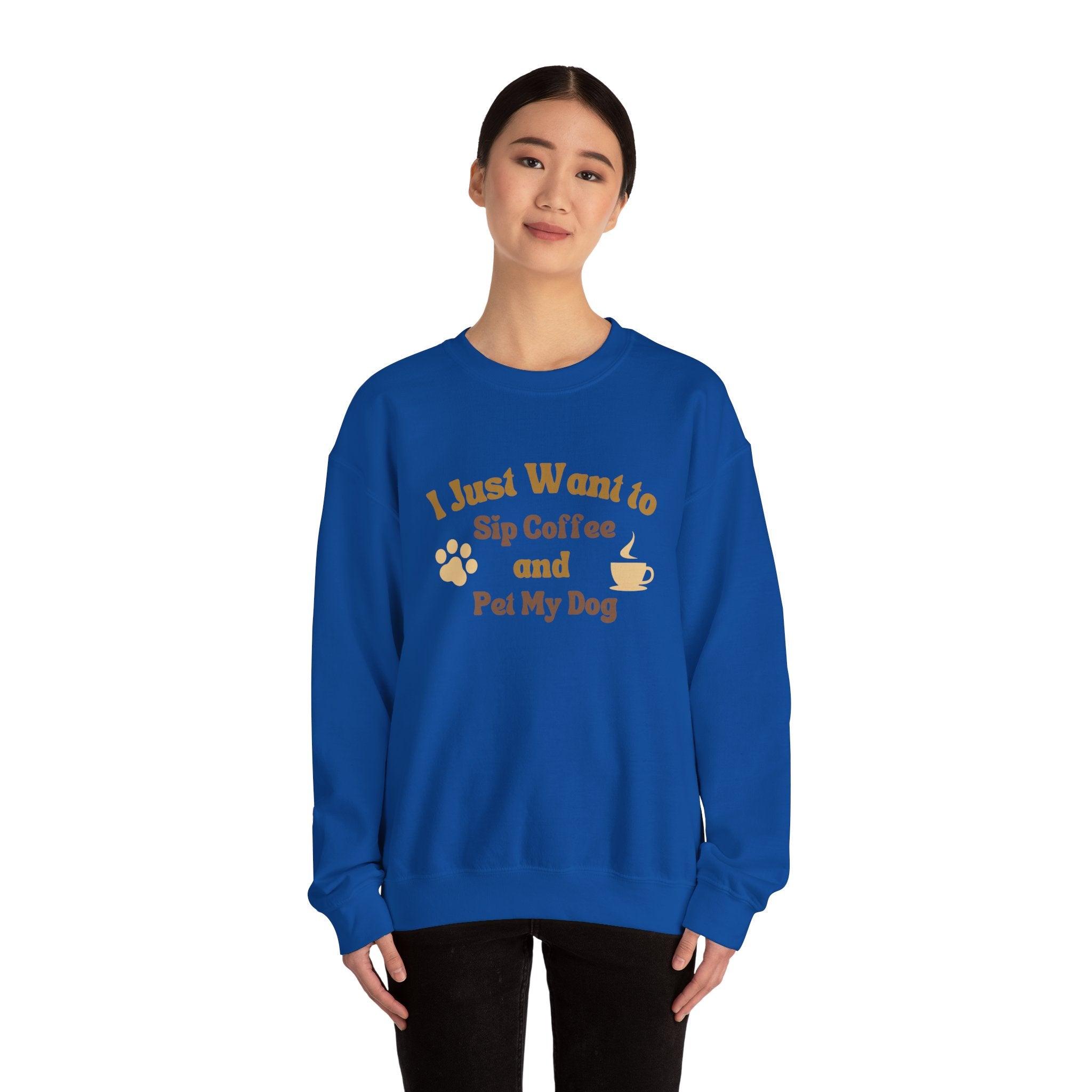 Cozy Dog Lover Crewneck Sweatshirt - I Just Want to Sip Coffee and Pet My Dog, Animal Lover Apparel, Gift for Dog Parents, Relaxed