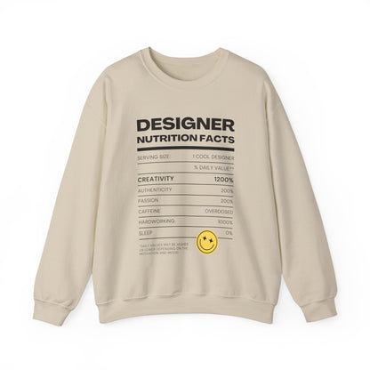 Designer Nutrition Facts Sweatshirt, Funny Graphic Crewneck, Gift for Creatives, Unique Unisex Apparel, Cozy Layering Top