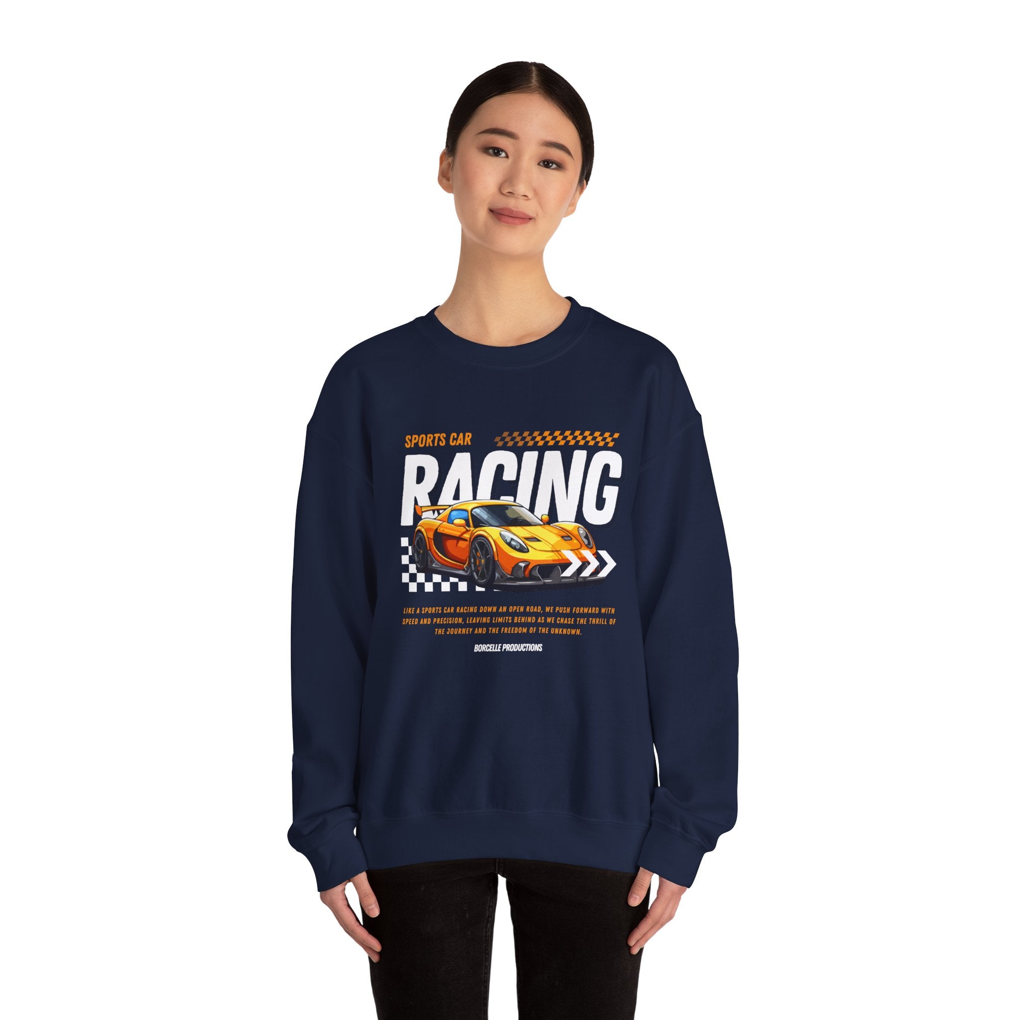 Sporty Racing Sweatshirt for Car Enthusiasts, Unisex Crewneck Pullover, Perfect for Racing Events, Casual Wear