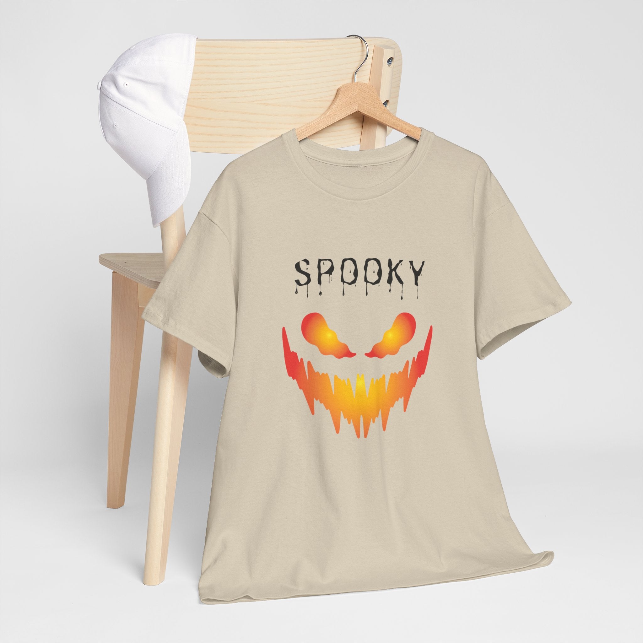 Spooky Halloween Tees, Unisex Heavy Cotton Tee for Fall, Ghostly Graphics Shirt, Halloween Apparel