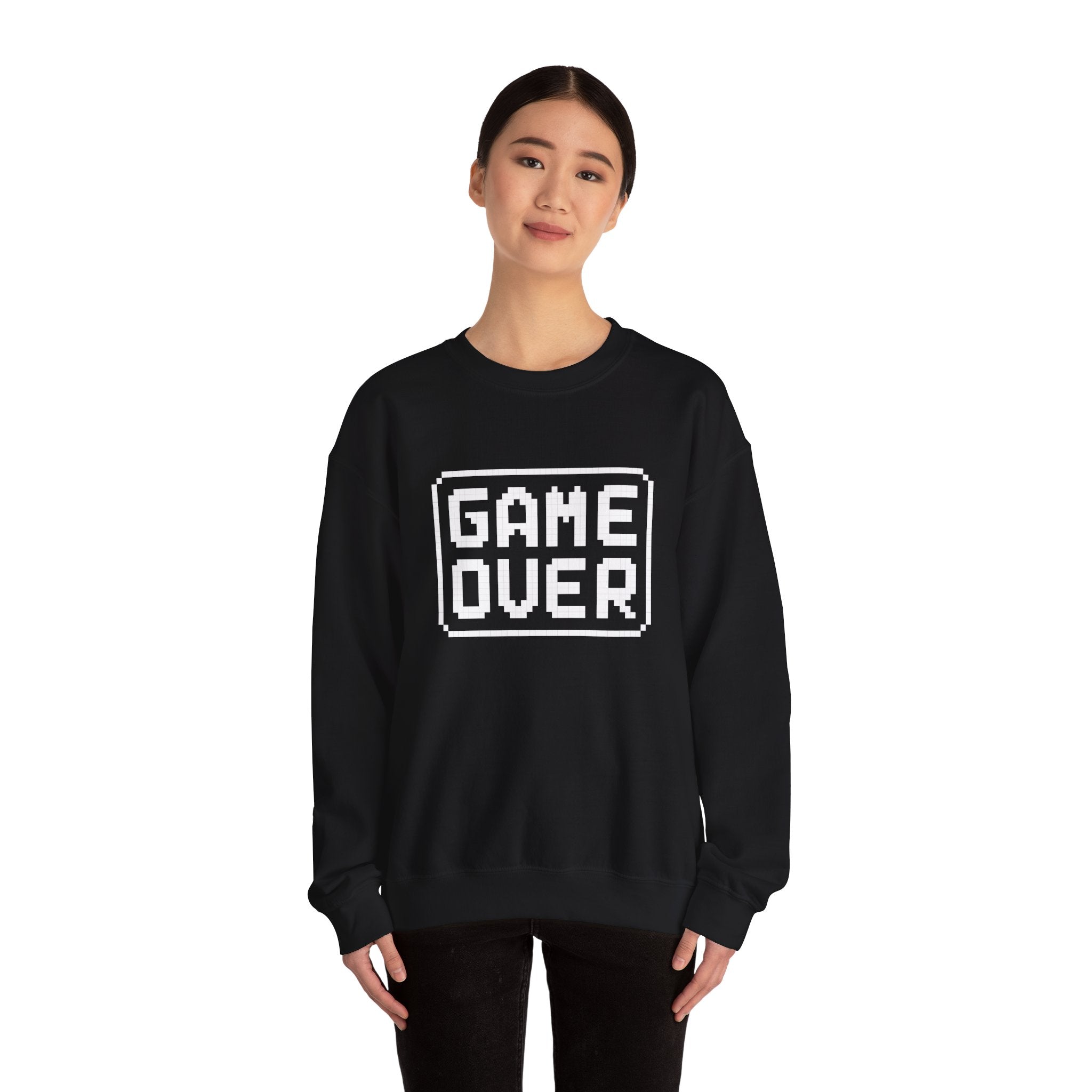 Pixel Art Game Over Sweatshirt, Retro Gaming Sweater, Cozy Unisex Pullover, Perfect Gift for Gamers, Versatile Casual Wear