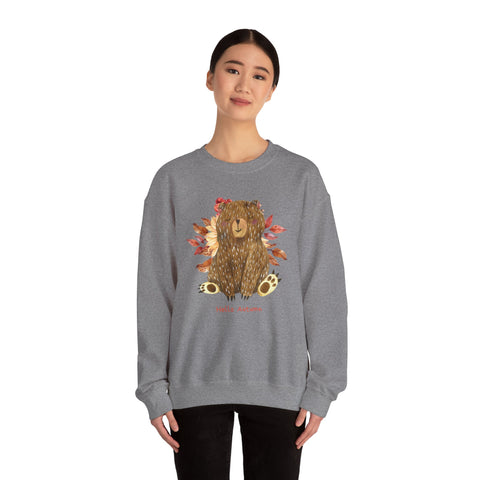 Cozy Bear Sweatshirt for Autumn, Unisex Crewneck with Fall Vibes, Ideal for Thanksgiving, Casual Wear