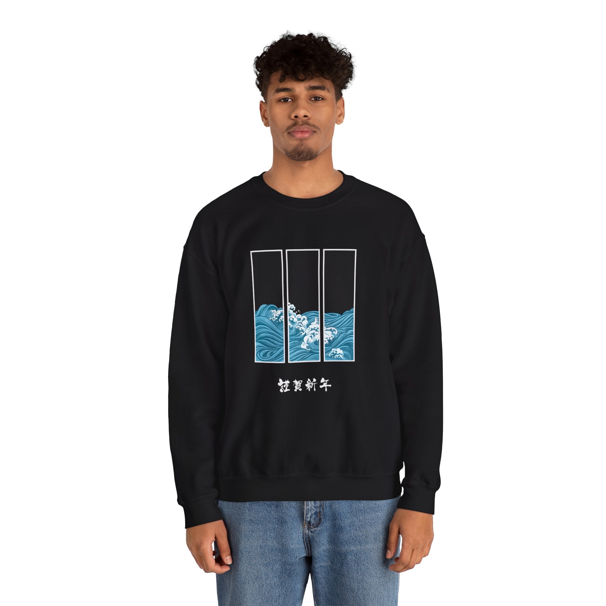 Japanese inspired Wave Art Unisex Crewneck Sweatshirt - Cozy Ocean Vibes, Perfect for Beach Lovers, Casual Wear, Summer Fashion