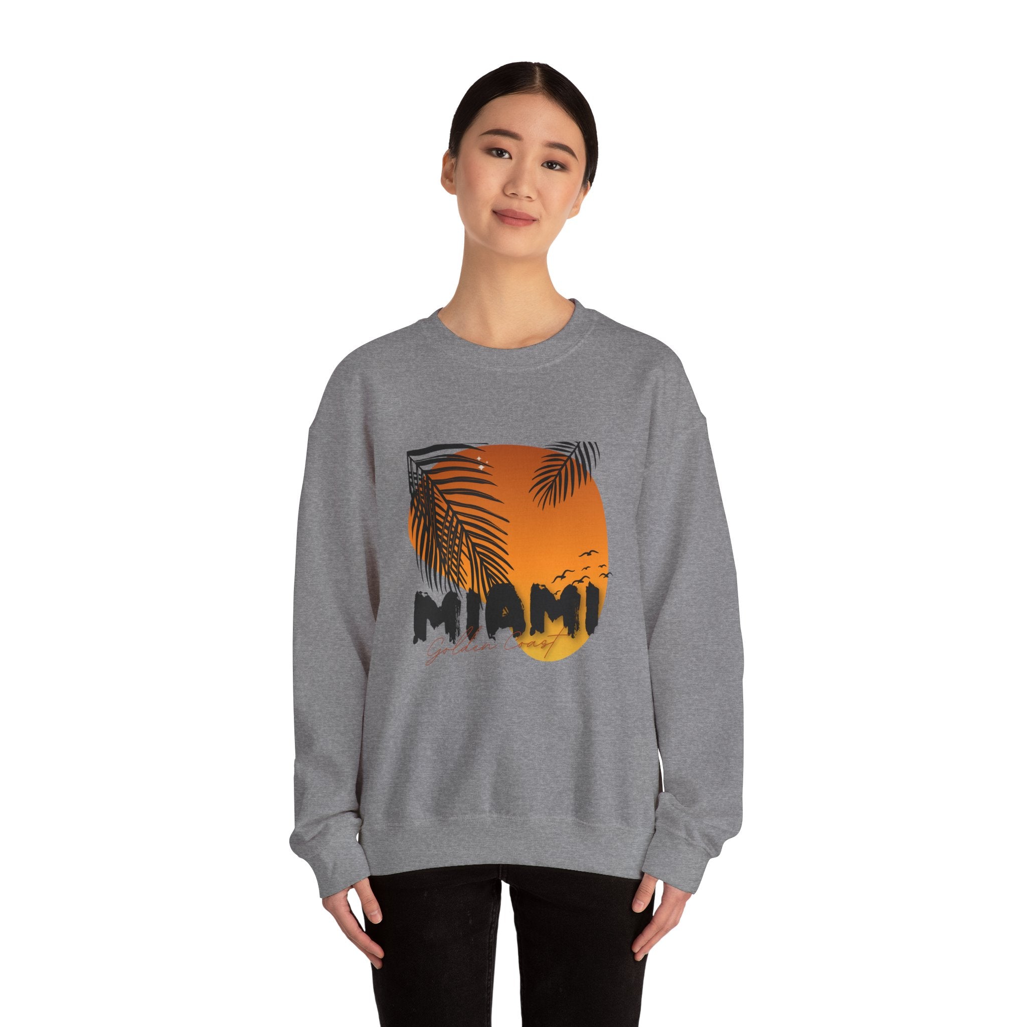 Miami Sunset Crewneck Sweatshirt, Beach Vibes Apparel, Unisex Casual Wear, Summer Fashion